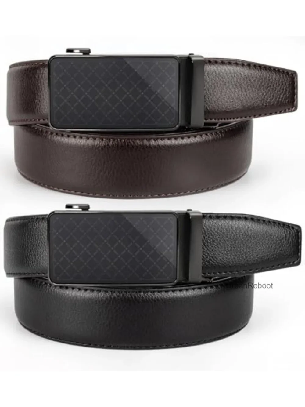 Men's Ratchet Leather Belt 2-Pack Adjustable Click Dress Belt Gift
